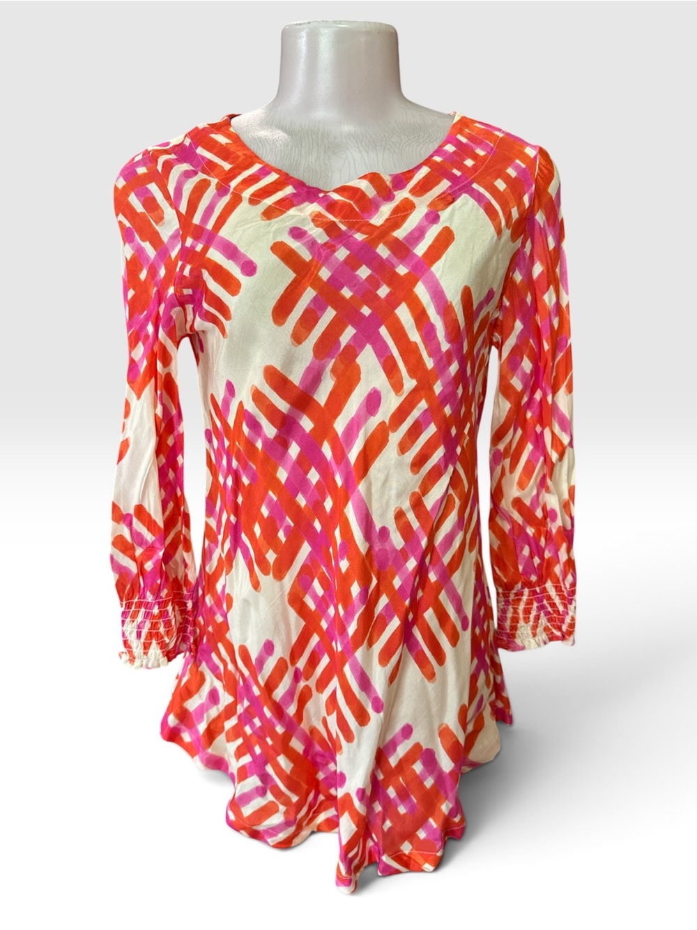 NOEN Denmark Abstract Print Viscose Tunic Blouse Pink Orange S 4 6